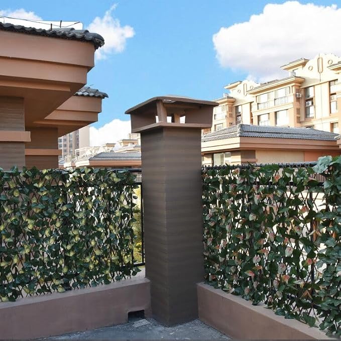 Expandable Fence Privacy Screen for Balcony Patio Outdoor,Decorative Faux Ivy Fencing Panel,Artificial Hedges (Single Sided Leaves