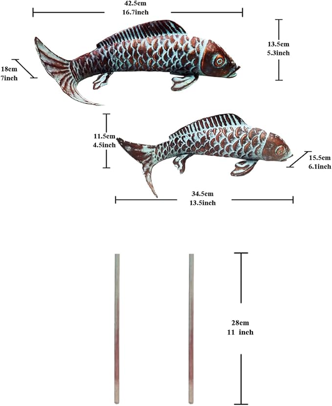 Garden Statues Koi Fish Decor for Outside,Antique Copper Garden Decor,Outdoor Koi Sculptures & Statues for Yard Patio Backyard Pond Decorations,Metal Fish Gifts for Women Mom Grandma,Set of 2