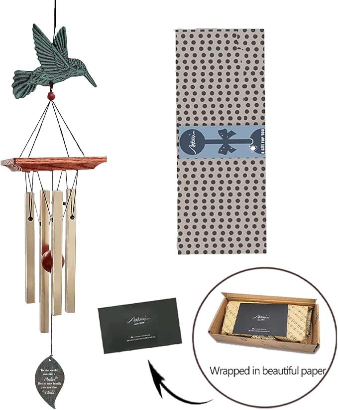ASTARIN Personalized Wind Chimes for Mother's Day,Customized Wind Chime Outdoor Deep Tone,Hummingbird Wind Chimes,Custom Gift for Mom,Grandma, from Daughter,Son
