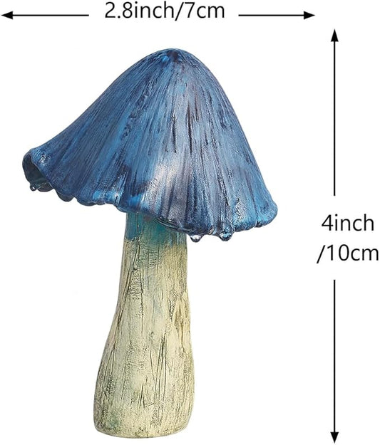 Miniature Resin Mushroom Decor for Fairy Garden – 6 PCS Colorful Mushroom Figurines, Yard Art Ornaments for Outdoor Garden, Bonsai & Terrarium Decorations(Large Bule Umbrella Mushroom)
