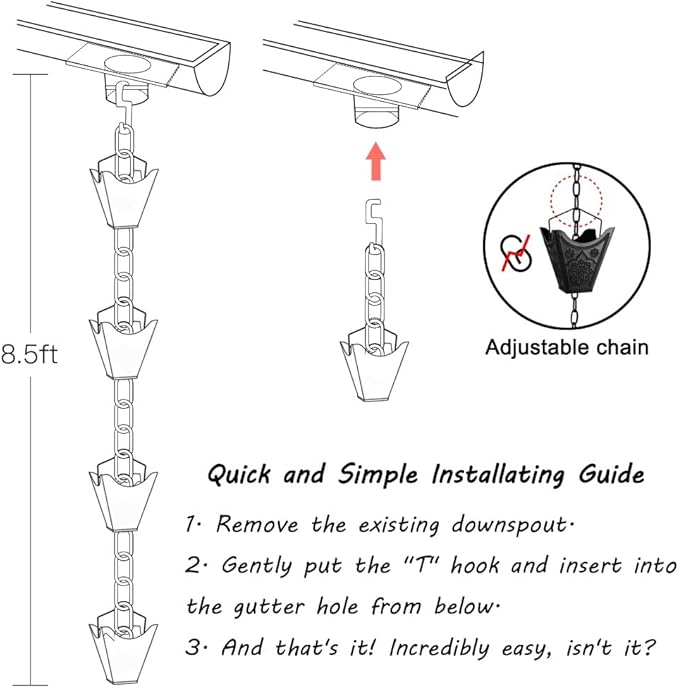 Vindar Rain Chains, 3D Mandala Carving Black Rain Chain, 8.5ft Large Cup Powder Metal Rain Chains for Outside, Replacement Downspout for Gutters Downspouts