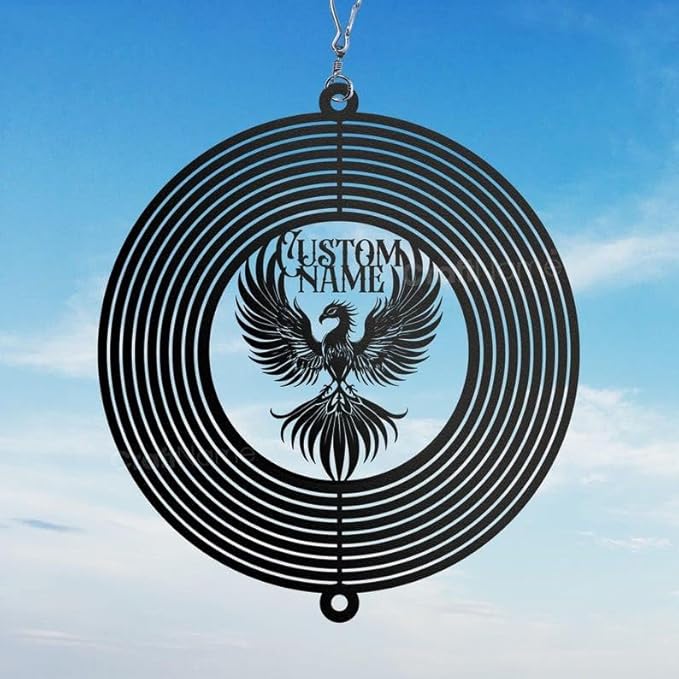 Personalized Phoenix Metal Wind Spinner, Custom Outdoor Ornament for Yard Display, Kinetic Art Sculpture, Symbolic Gift (Phoenix Garden Wind Spinner)