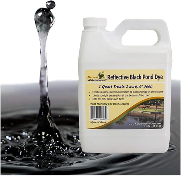 Natural Waterscapes Pond Dye - Reflective Black Super Concentrate - 1 Quart Treats 1 Acre up to 6 Feet Deep, Black Pond Dye Creates a Dark Mirrored Reflection of Surroundings (1)