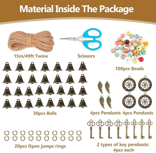 FREEBLOSS 4 Set Witch Bells DIY Kit for Door Knob Witch Bell Witchcraft Kit Pentagram Witchy Decor Positive Hanging Wiccan Wind Chimes Witchcraft Supplies Witches Protection Bells