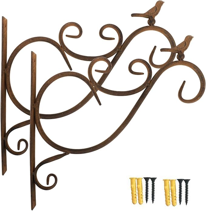 Lewondr Wall Hanging Plant Bracket,2 Pack 12-inch Retro Iron Metal Wall Hanger for Hanging Plant Flower Bird Feeder Planter Indoor Outdoor,Retro