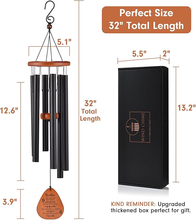 AMBOBE Memorial Gifts for Loss of Brother, 32" Memorial Wind Chimes for Loss of Brother Sympathy Gifts, Remembrance/Bereavement Gifts for Loss of Brother, Windchimes in Memory of Brother