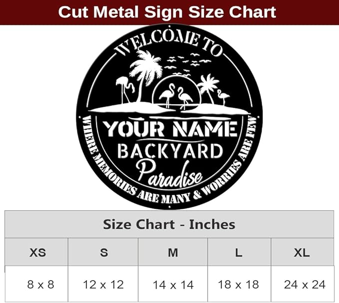MeMate Backyard Sign Outdoor Decor, Personalized Metal Sign for Backyard, Patio, Custom Name Signs for Garden Porch, Deck, Large Metal Sign