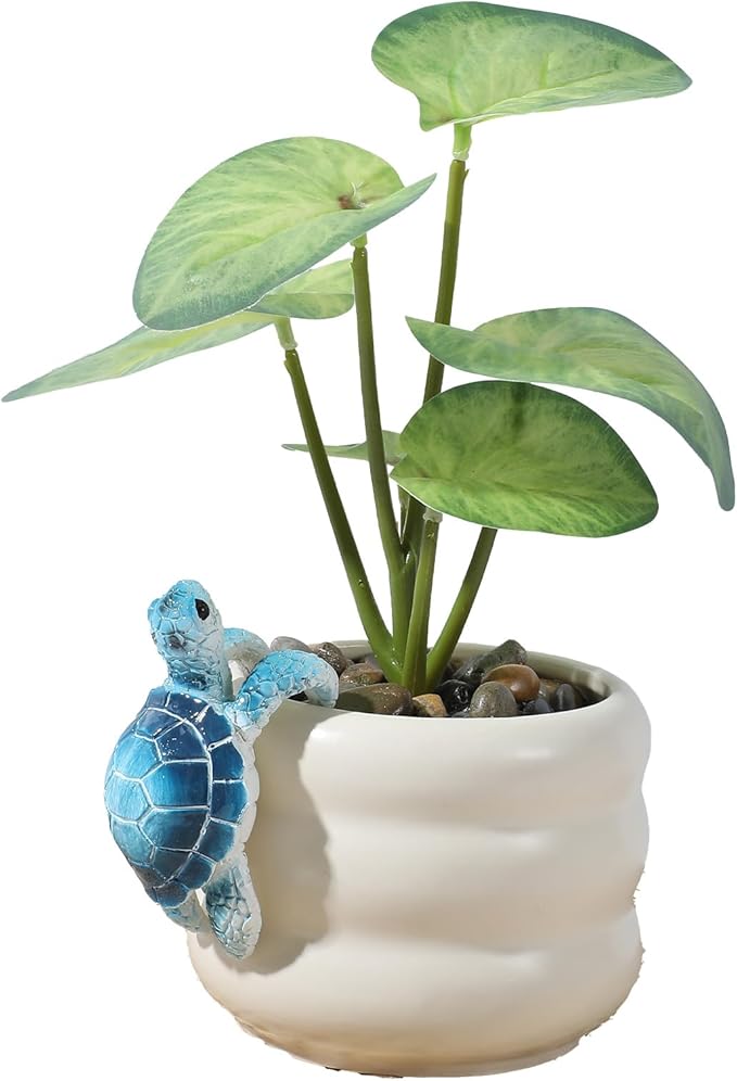 Yolev Turtle Plant Decorations for Pots Blue Climbing Tortoise Figure Plant Pot Hanger Resin Cute Hanging Sea Turtle Statue Planter Pots Decorations for Yard Garden Ornaments Pot Decoration