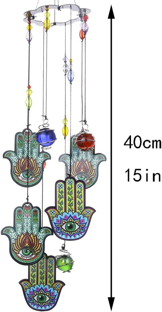 Wind Chimes Outdoor Decor, Metal Memorial Windchimes Hanging Decoration for Garden Home Yard and Christmas Tree,15'' Hamsa Hand Evil Eye Chakra Glass Beaded Design Christmas Decor