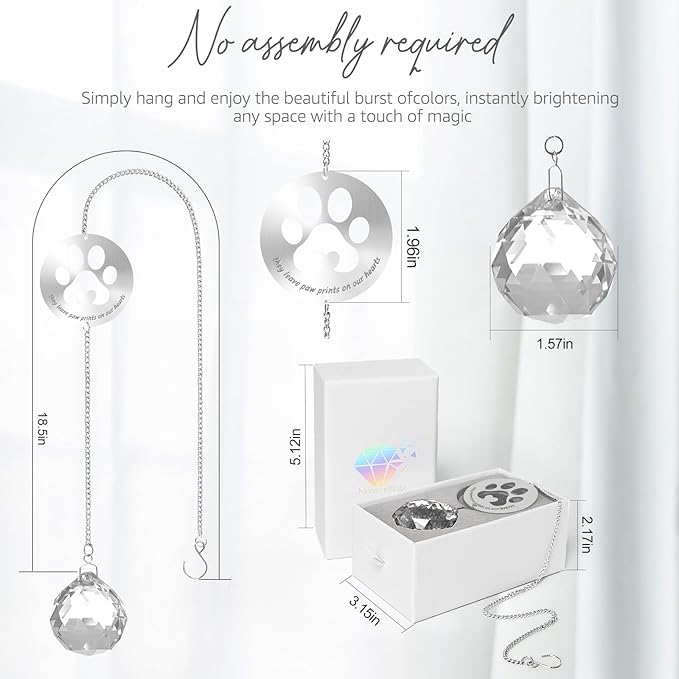 Mooncraftlogy Dog Memorial Gifts, Unique Loss of Pet Sympathy Idea, Clear Crystal Ball Rainbow Suncatcher with Paw Print for Cat or Dog Remembrance and Bereavement