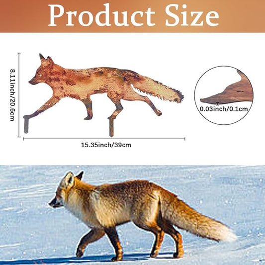 CREATCABIN Metal Fox Outdoor Decor Fox Garden Stakes Rustic 3D Sneaky Animal Art Sculptures Figures Decoration for Patio Lawn Yard Backyard Art Decoration Housewarming Chocolate Color 8 x 15 inch