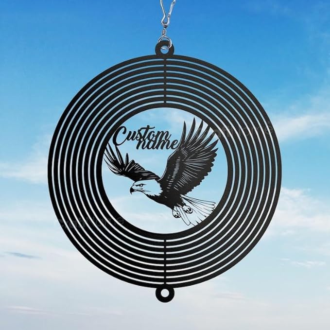 Personalized Eagle Metal Wind Spinner, Custom Outdoor Ornament for Yard Display, Kinetic Metal Sculpture, (Eagle Garden Wind Spinner)