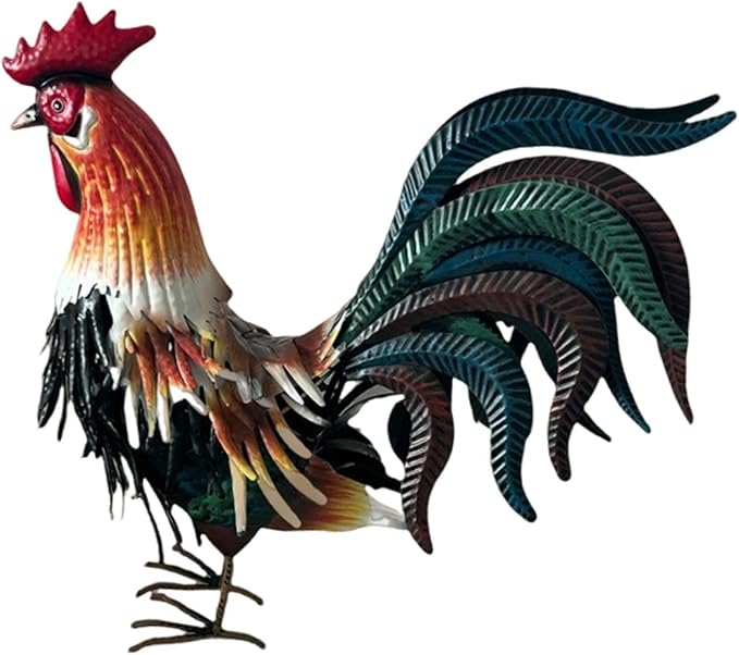 Fenteer Metal Decor Farm Animal Figurine Outdoor Garden Statue Landscape Chicken Sculpture Iron Crafts for Home, Orange