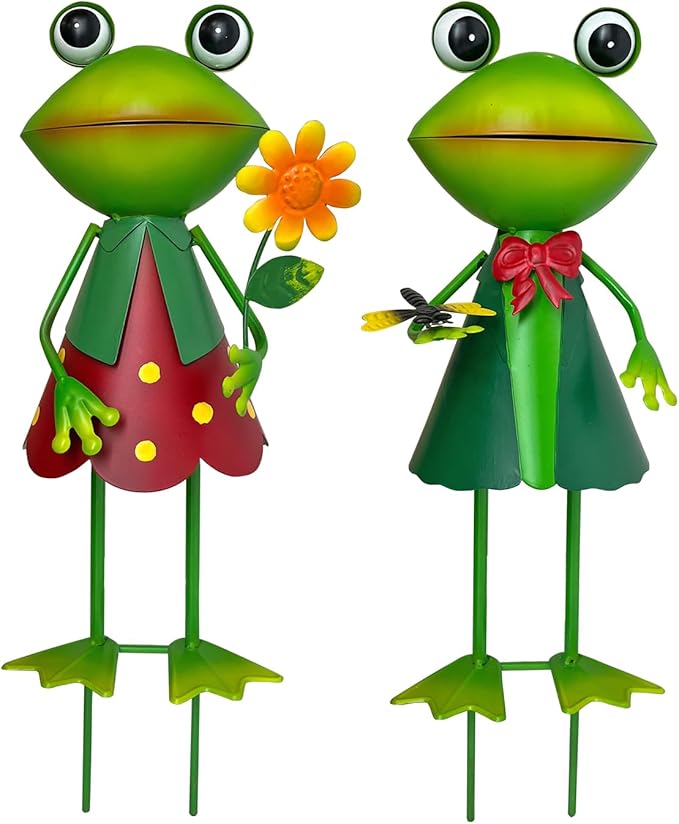 HONGLAND 3D Frog Metal Yard Art - Garden Decor for Outside - Handcrafted Frog Figurine for Lawn Patio Pathway Yard Holiday Garden Stake