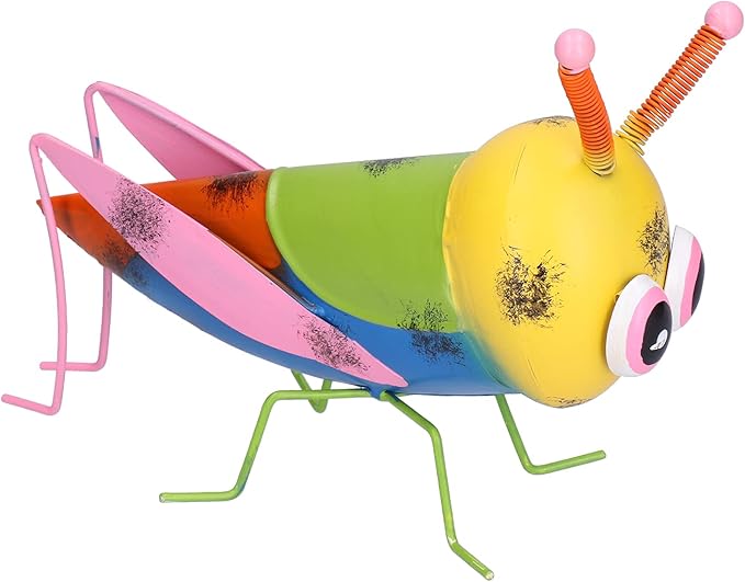 Iron Grasshopper Garden Ornament, Metal Sculpture for Outdoor Patio Lawn Decor, Hand - Painted Anti - Animal Figurine with Vivid Colors for Yard and Home Decoratio (Yellow)