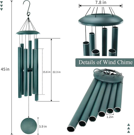 ASTARIN 45in Wind Chimes for Outside,Memorial Wind Chimes Large with 6 Heavy Tubes,Sympathy Gifts, Large Deep Tone for Garden Hanging Decor, Gift for Mom Women Grandma Neighbors,Green