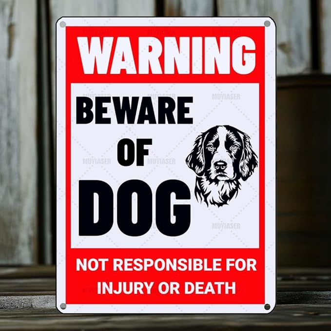 Beware of Dog Sign English Springer Metal Sign Warning Beware of Dog Signs for Fence Outdoor Farm Garden Gate Home Yard Decor 12x16 Inch