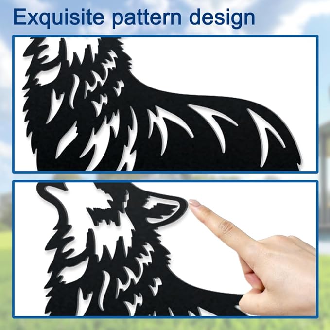 WADORN Howling Wolf Metal Decorative Garden Stakes, Wolf Garden Outdoor Statues Silhouette Wild Animal Stakes Outdoor Wolf Stakes Metal Animal Garden Statues for Lawn Ornaments Yard Patio Garden
