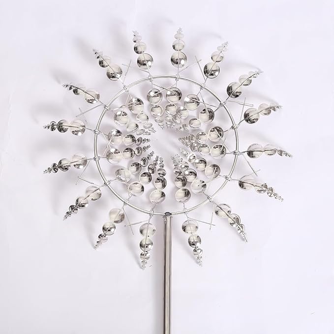 Magical 3D Wind Spinners Outdoor, 360° Metal Windmills for Yard Garden, 12.6 inches Wind Powered Wind Catchers Sculptures and Spinners for Yard Garden Patio Decoration(Colorful) (Silver)