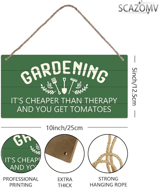 Garden Sign Decor, Gardening It'S Cheaper Than Therapy And You Get Tomatoes, Funny Outdoor Decorative For Garden Backyard Patio Farmhouse, Potting Shed Personalized Wooden Hanging Plaque 5"X 10"