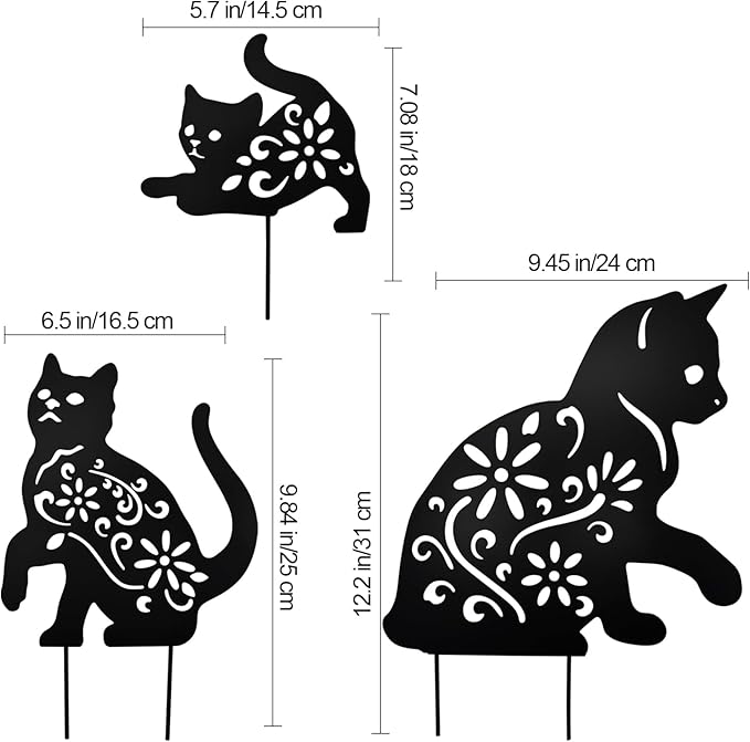 MrMrKura 3 Pack Metal Cat Stakes Garden Decor Stakes Black Cat Silhouette Statue for Outside Metal Decorative Ornaments for Outdoor Garden Home Patio Yard Decor (3 Cats)