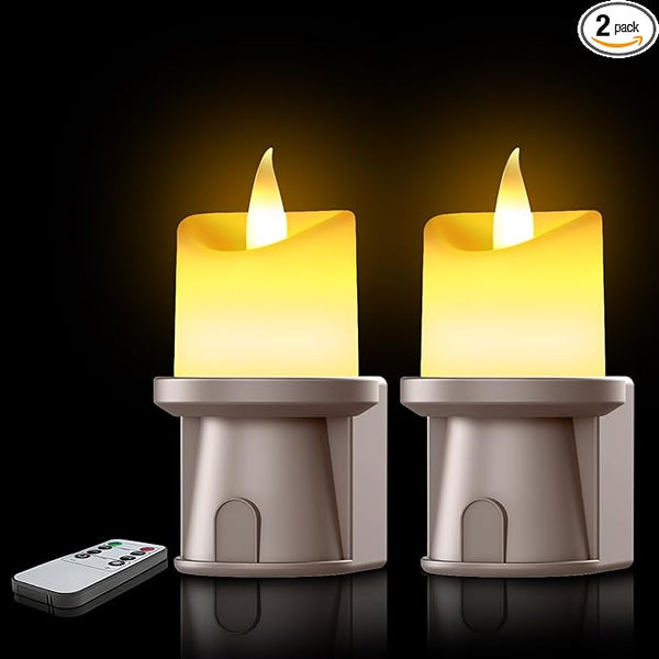 Flameless Candles Night Light with Flickering Flame, Battery Operated LED Night Light, Magnetic Attachment for Easy Placement, Realistic Candlelight for Home, Bathroom, Window Decor (Taupe, 2 Pack)