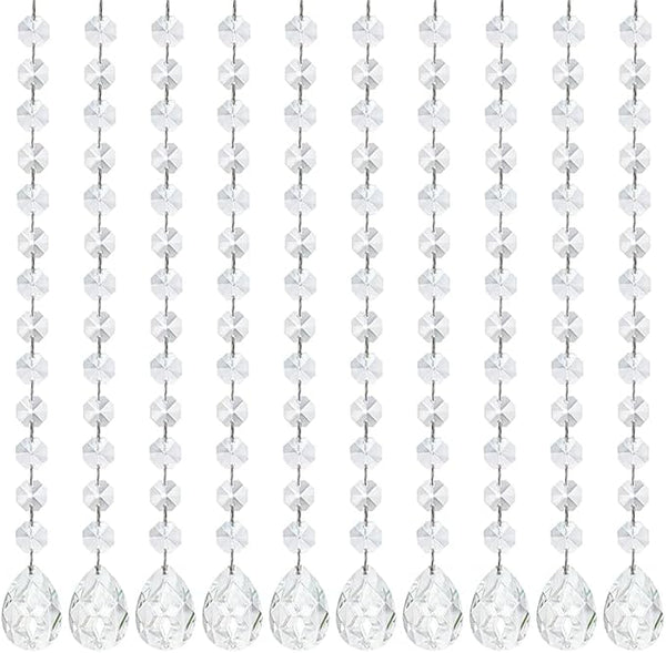 KANPURA 1ft Clear Crystal Bauhinia Prism Beads Strands for Chandelier Garland Gem Octagon Bead Chains Hanging Decorations for Christmas Winter Party Centerpiece(10 Pack)