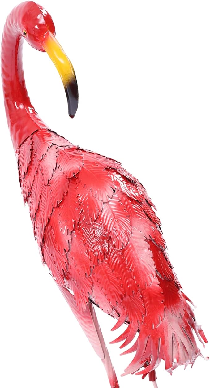 Outdoor Flamingo Garden Statues Set of 1/2/3, Metal Lawn Art Decorations with Rustproof Iron, Lifelike Tropical Bird Sculpture for Yard Patio Terrace Wedding Birthday Gift