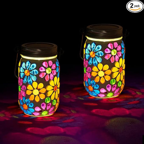 Stargarden 2Pack Mosaic Solar Lantern ,Mosaic Lights ,Outdoor Hanging Jar Lights ,Waterproof Solar Lamps for Tree, Garden, Patio, Yard, Outdoor(Flower)