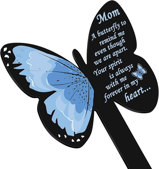 Geosar Mom Memorial Stakes Cemetery Grave Plaque Stake Markers Memorial Butterfly Plaques for Outdoors Sympathy Garden Stake Acrylic Waterproof Garden Grave Decoration(Elegant Style)