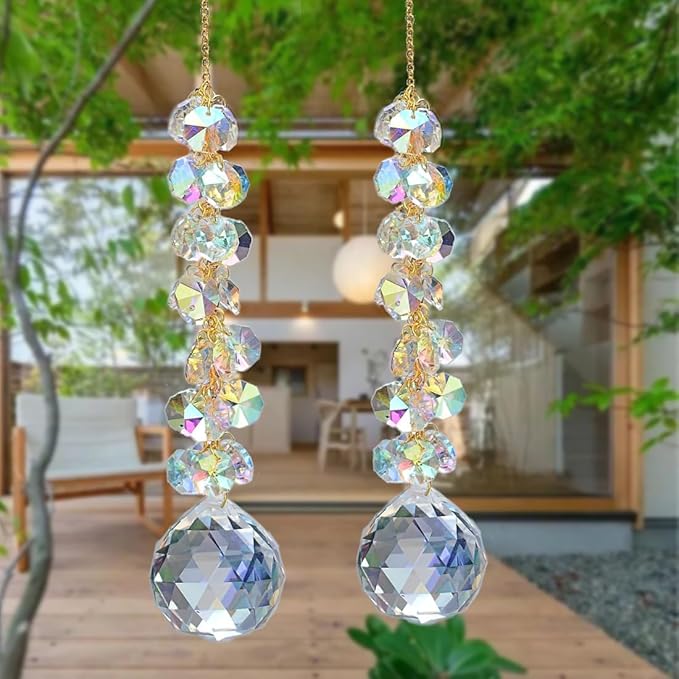 suncatchers for Windows Hanging Prism, 40mm auraro Crystal Suncatcher with Crystals Chandelier Beads, Hanging Crystal for car, Ceiling,Wedding, Party,MOM Daughter Gift(2 pcs)