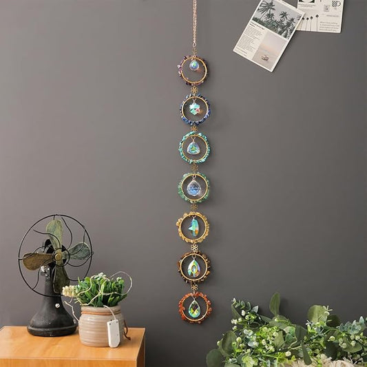 Chakra Hanging Crystals Natural Gemstone Decor Window Sun Catcher 7 Chakra Spheres Gemstone Wall Hangings Healing Crystal Decor Handmade Decoration Gift for Mom