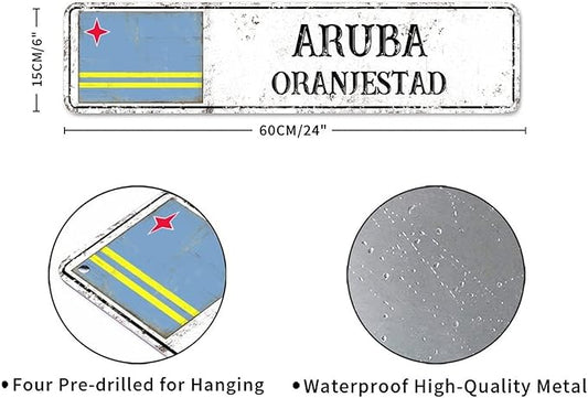 Personalized Aruba Street Sign Aruba Flag Metal Sign Capital City of Aruba Metal Sign Road Vintage Metal Wall Art Rustic Country City Indoor & Outdoor Decor for Home Man Cave Door Porch 24x6inch