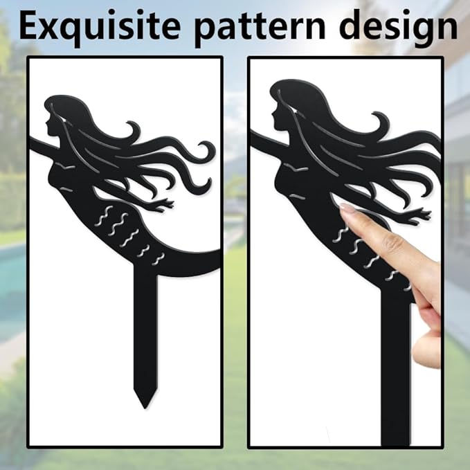WADORN Mermaid Metal Decorative Garden Stakes, Funny Mermaid Metal Outdoor Statues Funny Yard Ornament Gifts Planter Flower Pot Outdoor Yard Decor for Garden Backyard Pathway Patio Lawn Walkways