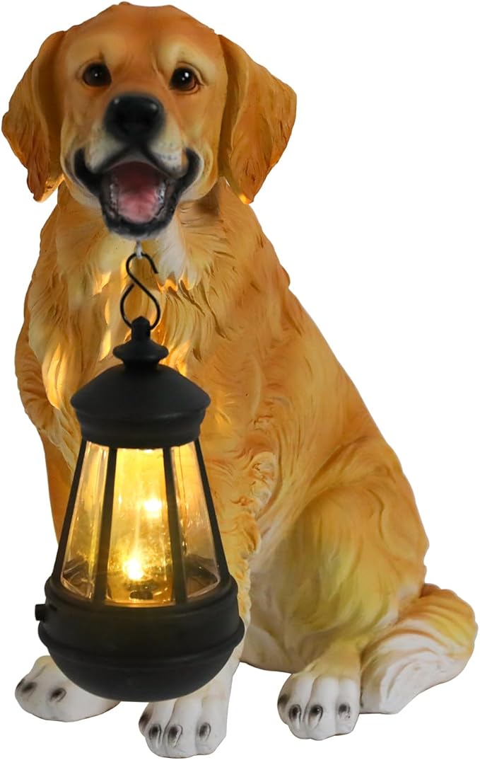 Afirst Solar Dog Statue Garden Decor, Outdoor Statue Decor with Solar Lantern Valentine's Day Gift Lovely Golden Retriever Figurine Patio Lawn Yard Art Ornaments Housewarming Gift