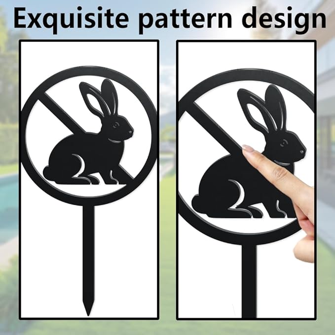 WADORN Rabbit Metal Decorative Garden Stakes, Funny Bunny Silhouette Warning Metal Garden Sign Animal Garden Ornament Gifts Black Yard Art Decoration for Outdoor Backyard Patio Lawn Walkways