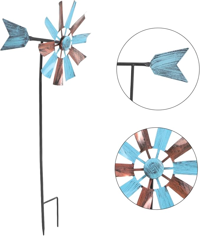 Iron Craft Windmill Statue for Garden Bee Decorative Spinners Outdoor Decor