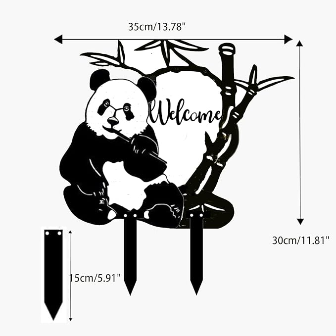 Panda Garden Decor for Outside Silhouette Statues Garden Stakes Outdoor Metal Animal Decorations Yard Art for Patio Lawn Ornaments Birthday Gift for Women Mom Men 13.78 * 11.81 inch / 35 * 30cm