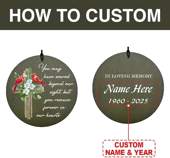 Personalized Sympathy Wind Chime, Cross Wind Chime, Memorial Wind Chimes Deep Tone, Bereavement/Memorial Gift in Memory of Loved One, Loss of Mother, Father, Product in USA