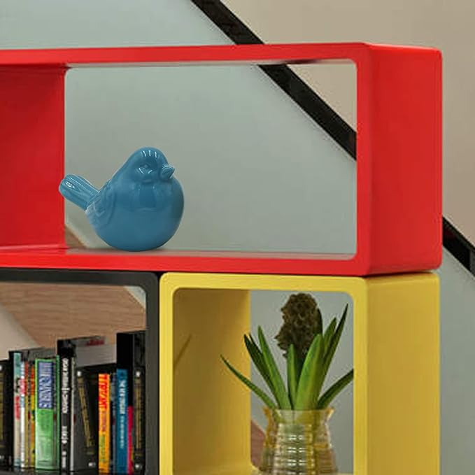 yhcdsea Decorative Chubby Bird Figure, Glazed Ceramic Cottage Animal Statue - Indoor/Outdoor Garden Decor Accent - Creative Gift (Blue)