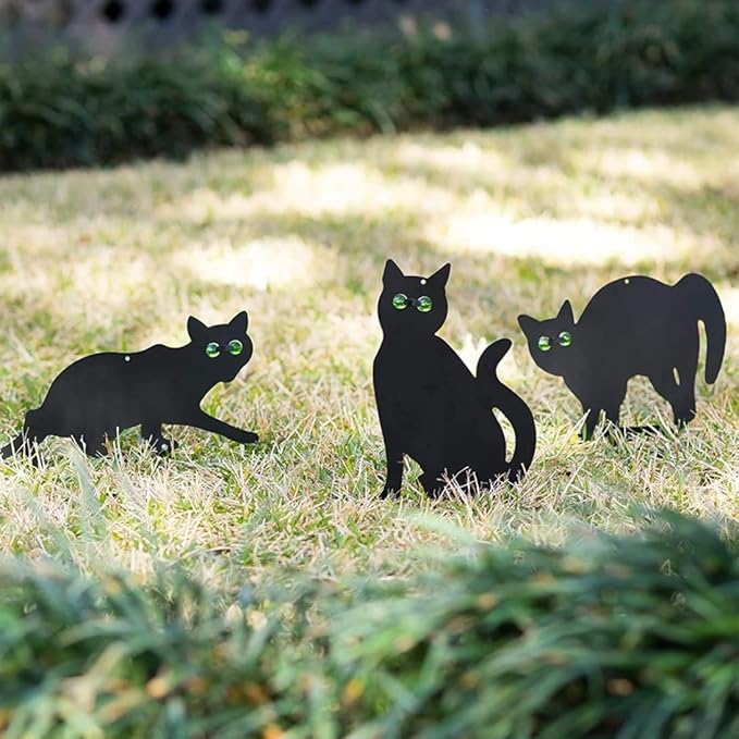 Cat Garden Statue Cat Silhouette Gardening Cat Decor Cat with Marble Eyes Mice Control Harmless Bird Deterrent Decor 3PCS