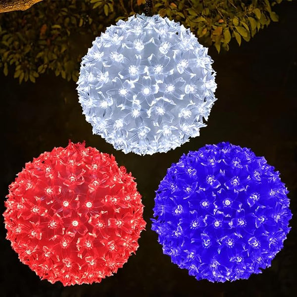 3PK 6 in Patriotic Light Ball, 100LED Red White Blue Sphere Lights, Steady Hanging Globe Lights for 4th of July, Memorial Day, Independence Day & Veteran Day, Red White Blue Decor for Outdoor Home