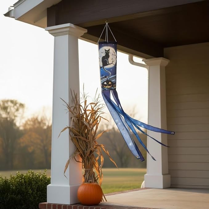 Madrona Brands Halloween Black Cat Windsock | Durable Outdoor Hanging Wind Sock Decoration | Yard, Porch, Lawn | 48 Inch