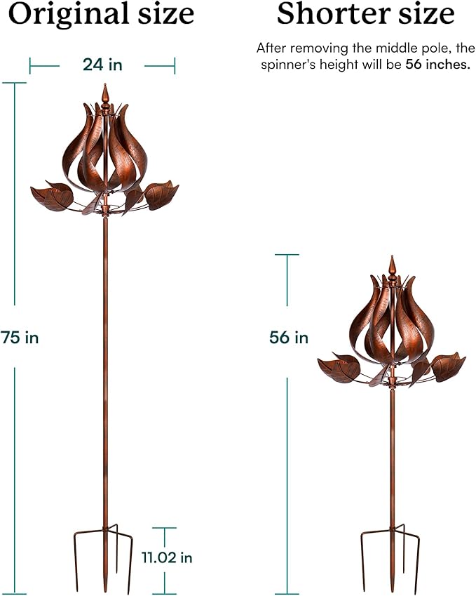 Wind Spinners Outdoor - Large Tulip Metal Wind Spinners with Stake, Garden Windmill Yard Spinner Lawn Decor (24" W x 75" H)