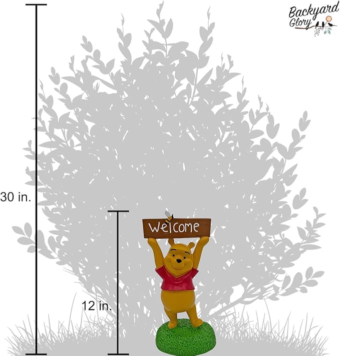 Winnie The Pooh with Welcome Sign Everyday Outdoor Garden Statue, 12 Inches Tall, Officially Licensed Disney Product