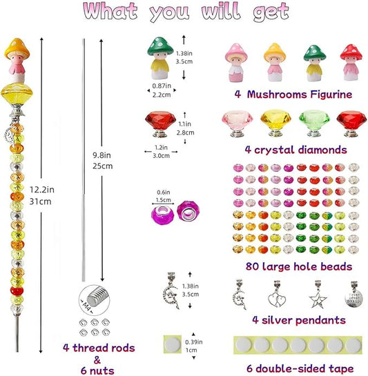 Fairy Garden Accessories Outdoor Kit - DIY Fairy Wand Beaded Garden Stakes Decorative with Miniature Mushrooms Figurine for Different Festivals, Beadable Items (Mushrooms)