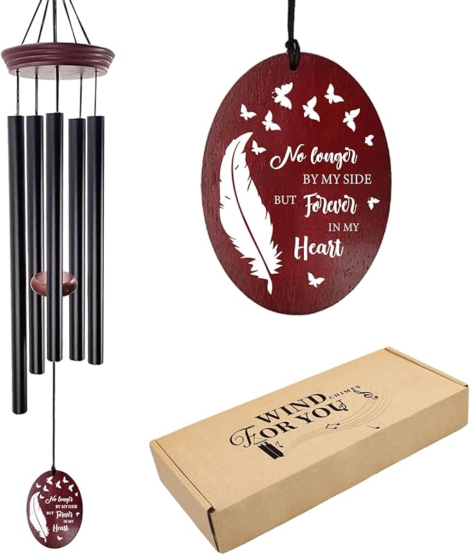Memorial Wind Chimes for Loss of Loved One, 33.5" Sympathy Wind Chimes with Feather & Butterfly Remembrance Sail, Deep Tone Bereavement Gift for Loss of Mom Dad, Outdoor Garden Decor
