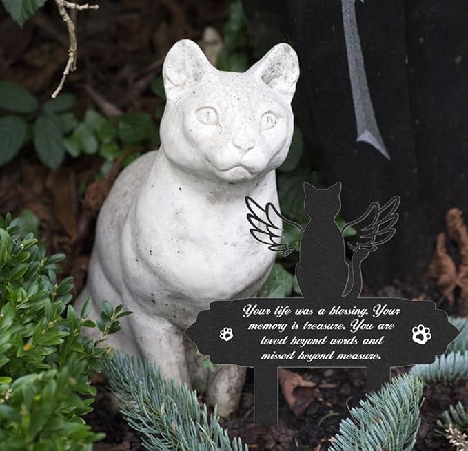 Grave Markers for Cemetery for Cat, Weatherproof Metal Pet Memorial Stake, Garden Cemetery Decoration, Waterproof Pets Grave Marker Memorial Plaques for Outdoors Yard Patio