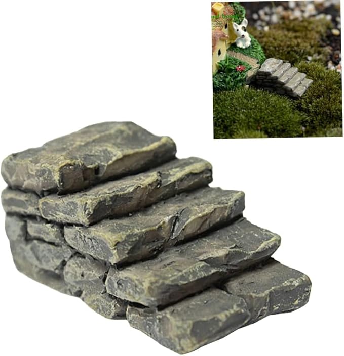 Miniature Garden Bridge with Stone Steps, Resin Fairy Ornament, Outdoor Bonsai Decor,Miniature Fairy Garden Decoration Accessories Sculptures Statues,Yard Decor for Outside Outdoor for Patio