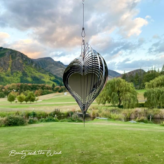 Wind Spinner Metal Garden Spinners Outdoor Garden Art for Backyard Outdoor Hanging Decor and Spinners for Yard and Garden Ornaments 3D Shape (Silver Heart)